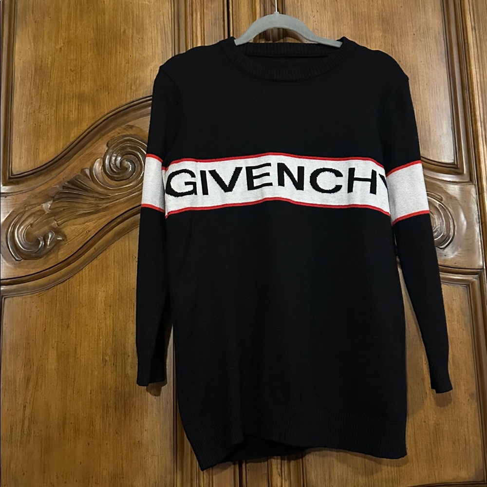 Givenchy Sweater in Black Faded White and Red Accents Wool Blend Medium - Picture 5 of 16